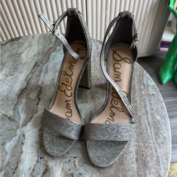 Sam Edelman Yaro glitter silver Ankle Strap Sandal Heels 7 Metallic - Picture 8 of 11